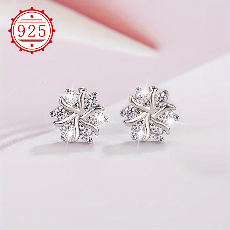 925 Silver Snowflake Earrings Set - Elegant Hypoallergenic Design